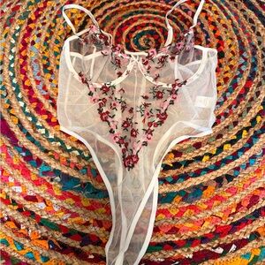 Floral Embroidered Sheer Bodysuit